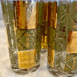 SET OF 6- Holiday Table, banner flag glassware, vintage drink ware, MCM table glasses
