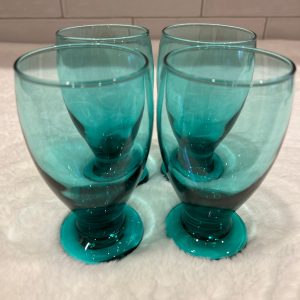 Libbey Footed Juniper Green Water/Beer Glasses, Vintage Set of 4 - Holiday Table, Boho Wedding, Drinkware