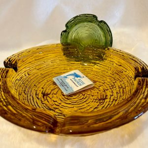 Vintage Anchor Hocking, Amber/Avocado Soreno heavy glass ashtrays.