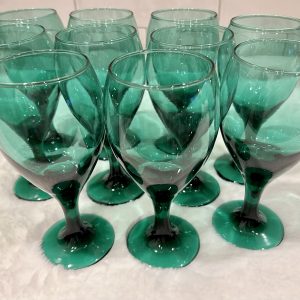 Vintage SET of 10 Libbey Juniper/Green stemmed glasses. Holiday Table, boho wedding, vintage drink ware, vintage table glasses