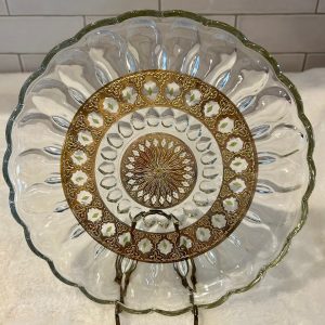 Culver Crudité Serving Platter 22k Gold Valencia with Green Diamond - Vintage Holiday and Wedding Serving Ware