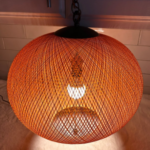 Vintage Hanging String Swag Lamp, Orange Ball Light, spun Fiberglass lucite