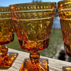 Vintage Park Lane Amber Water Goblets by Colony - Set of 4 - Holiday Table, Boho Wedding, Vintage Drinkware