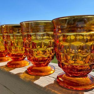 Vintage footed tumblers by Colony - Whitehall Amber glass - holiday drink ware
