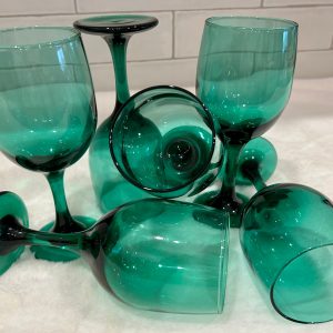 Vintage SET of 6 Libbey Juniper/Green Ice Tea, Wine, stemmed glasses. Holiday Table, boho wedding, vintage drink ware, vintage table glasses