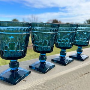 Vintage Park Lane Blue Water Goblets by Colony - Set of 4 - Holiday Table, Boho Wedding, Vintage Drinkware