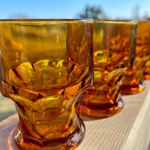 Vintage amber, 8 oz, Flat Tumbler glasses, Anchor Hocking, Honey Comb Set of 4, boho wedding glasses, holiday drink ware