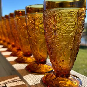 Vintage Sandwich Amber by Tiara ice tea glasses SET of 6, boho wedding glasses, holiday drink ware, eclectic table