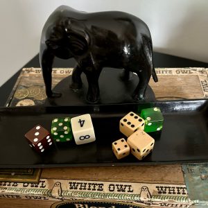 Title: Vintage Black Brass Elephant with Tray Catch-All - Decorative Organizer