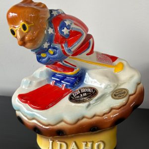 Vintage 1972 Ezra Brooks Idaho Downhill Skier on a Baked Potato Decanter- Porcelain Collectible